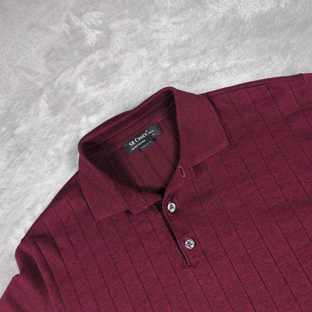 Vintage St Croix Mens Large Long Sleeve Knit Polo Shirt Burgundy Maroon USA Made